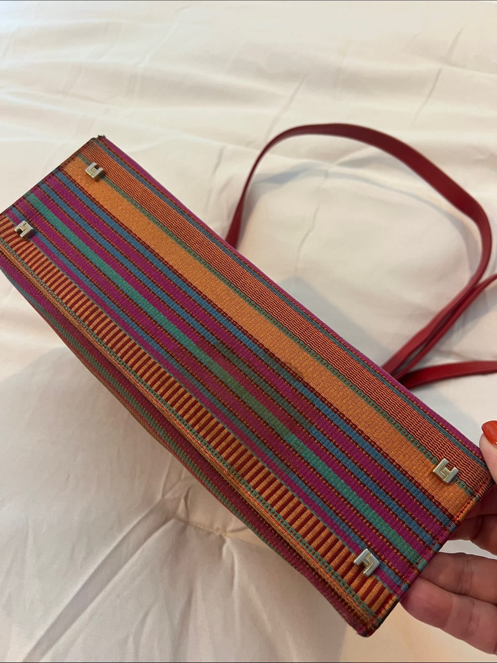 Vintage Lambertson Truex Red Striped Shoulder Bag - Picture 5 of 9